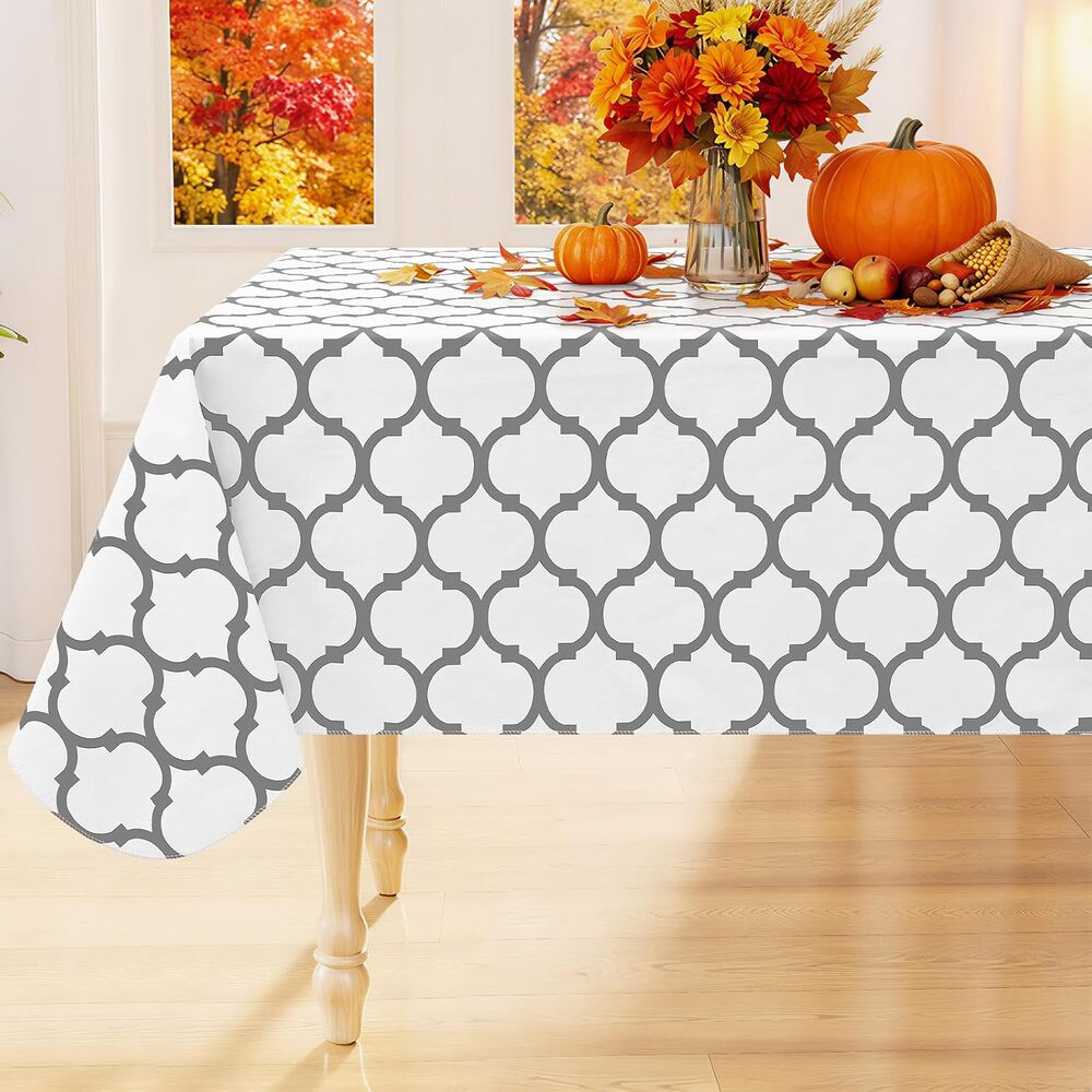 Smiry 60x120 White Waterproof Rectangle Tablecloth Spillproof Wipeable New